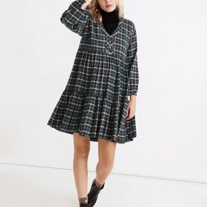 Madewell Plaid Dress in Green and Black